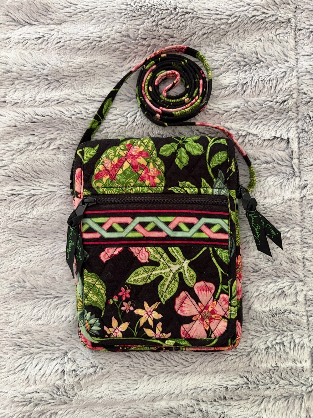Vera Bradley Black Crossbody with Pink & Green Floral Print